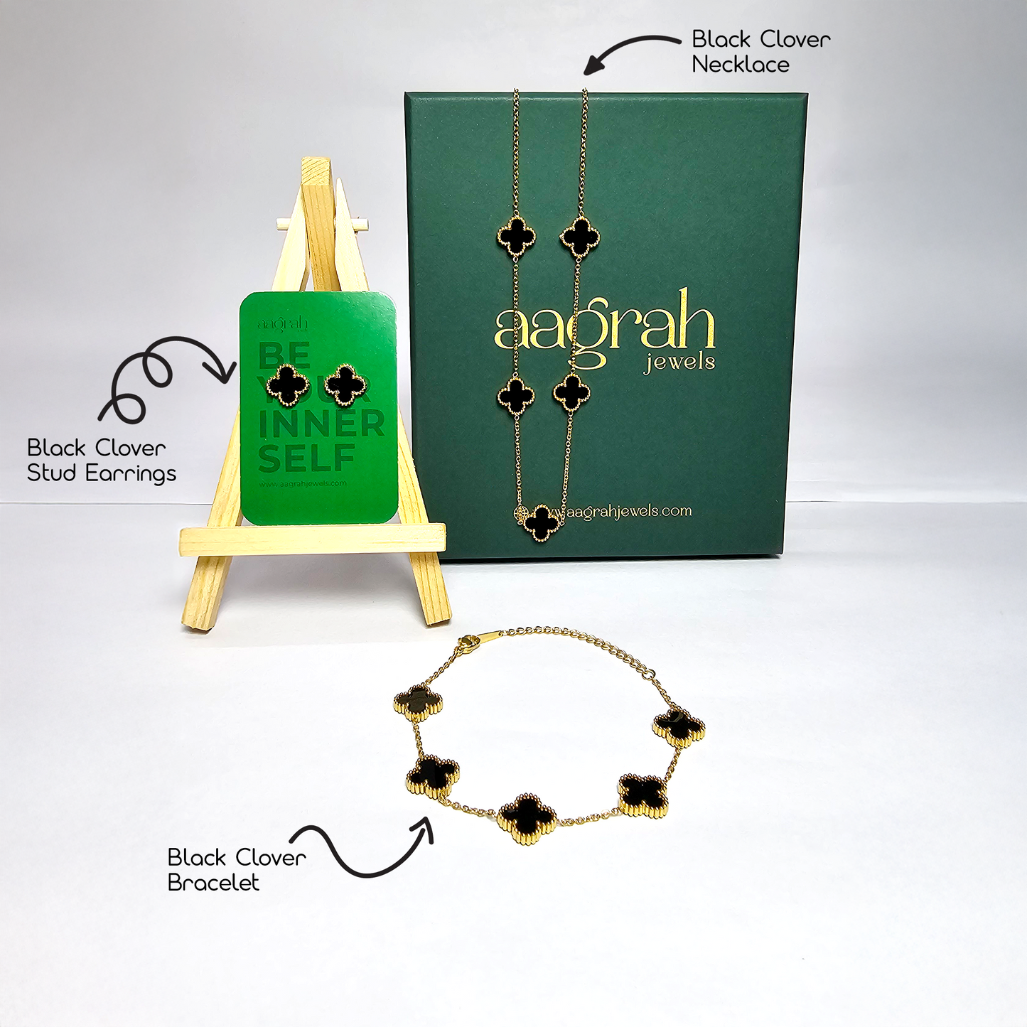 The Elegant Black Clover Jewellery Set - Aagrah Jewels™