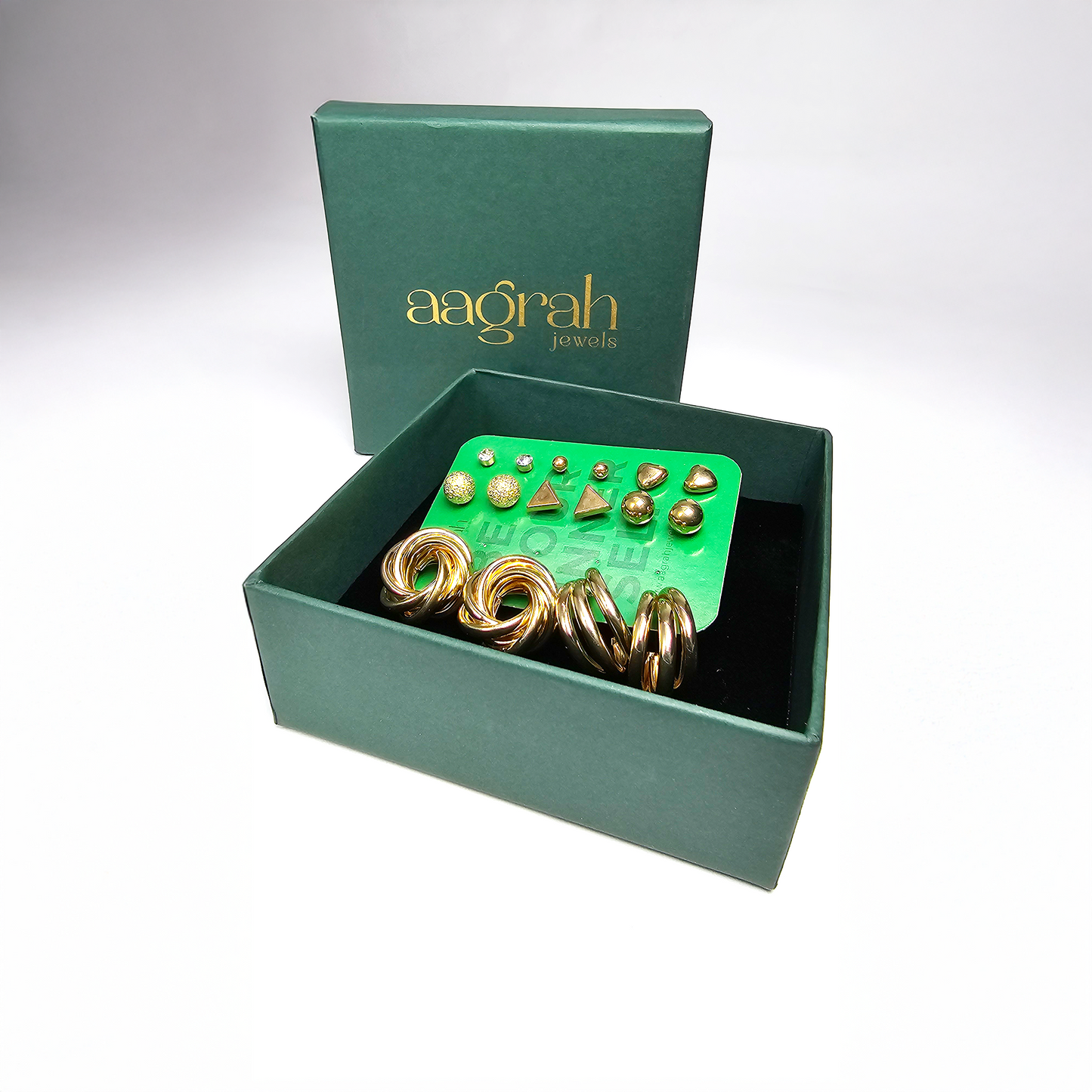 The Luxe 8-Pair Gold Plated Earring Set - Aagrah Jewels™