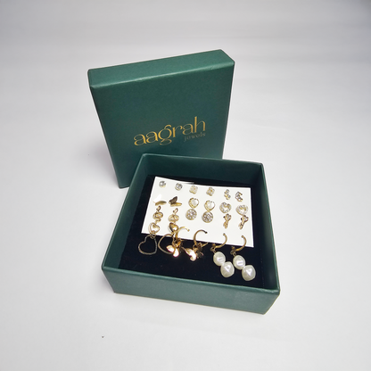 Gold-Plated Trendy Earrings Set (Pack of 12) - Aagrah Jewels™