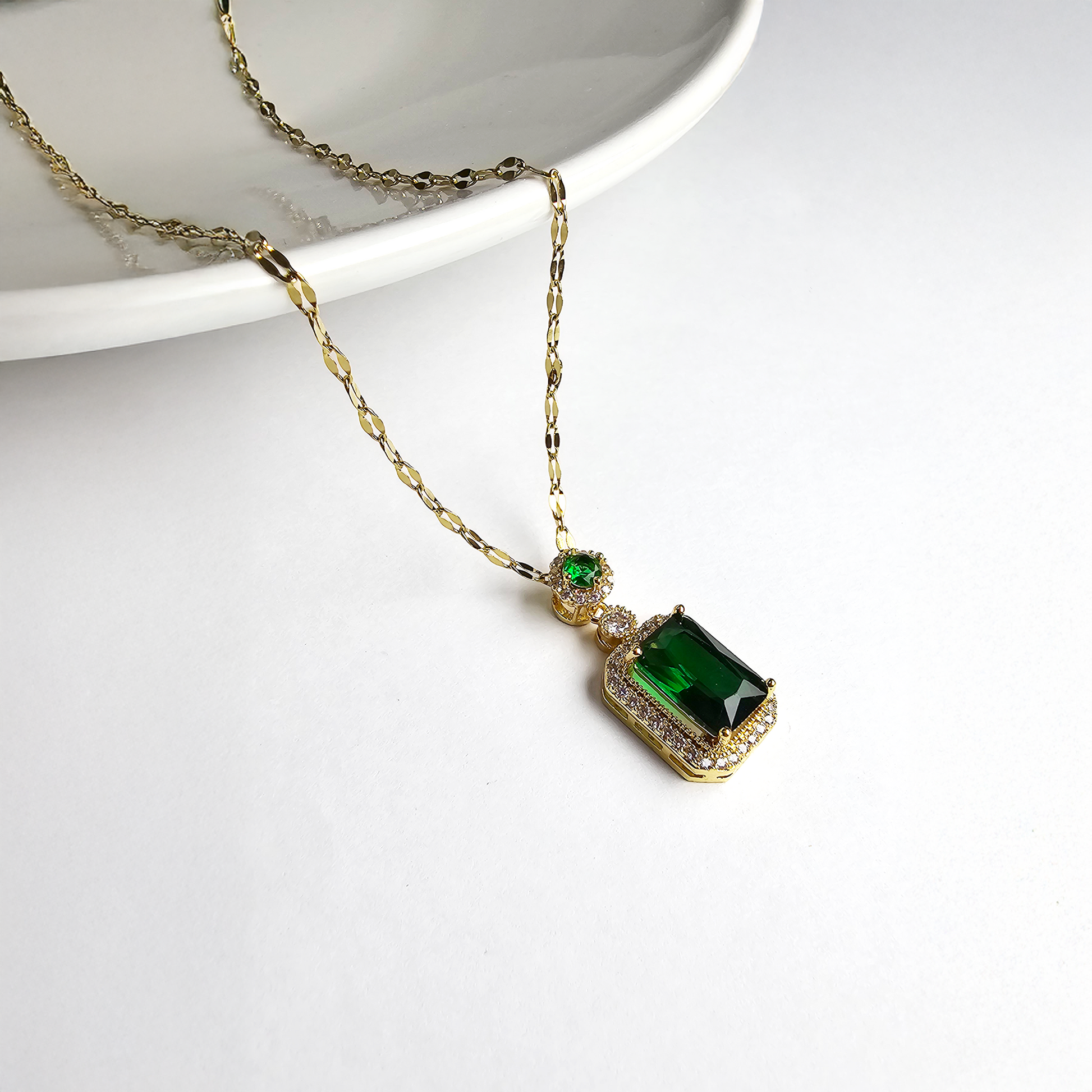 Gold-Plated Elegant Emerald Geometric Pendant Set - Aagrah Jewels™