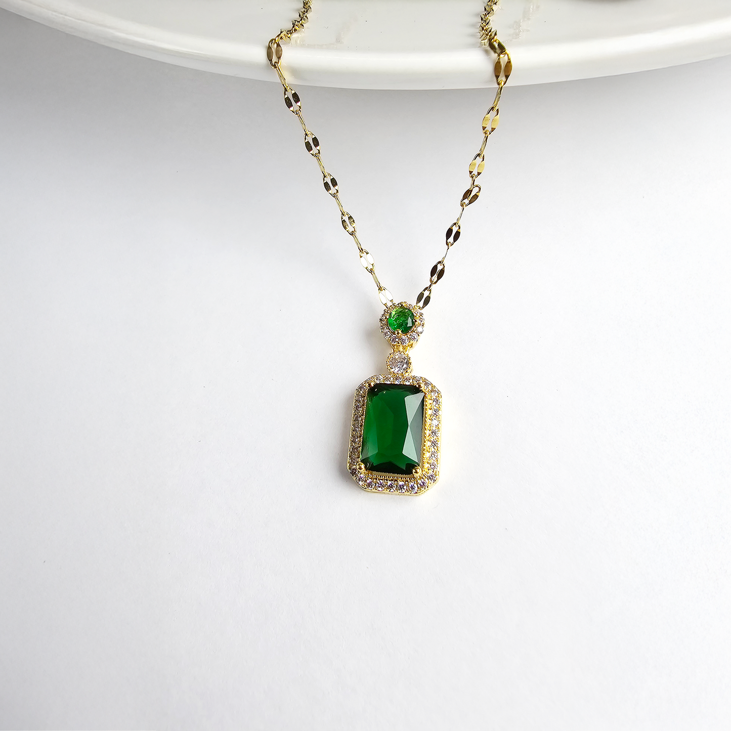 Gold-Plated Elegant Emerald Geometric Pendant Set - Aagrah Jewels™