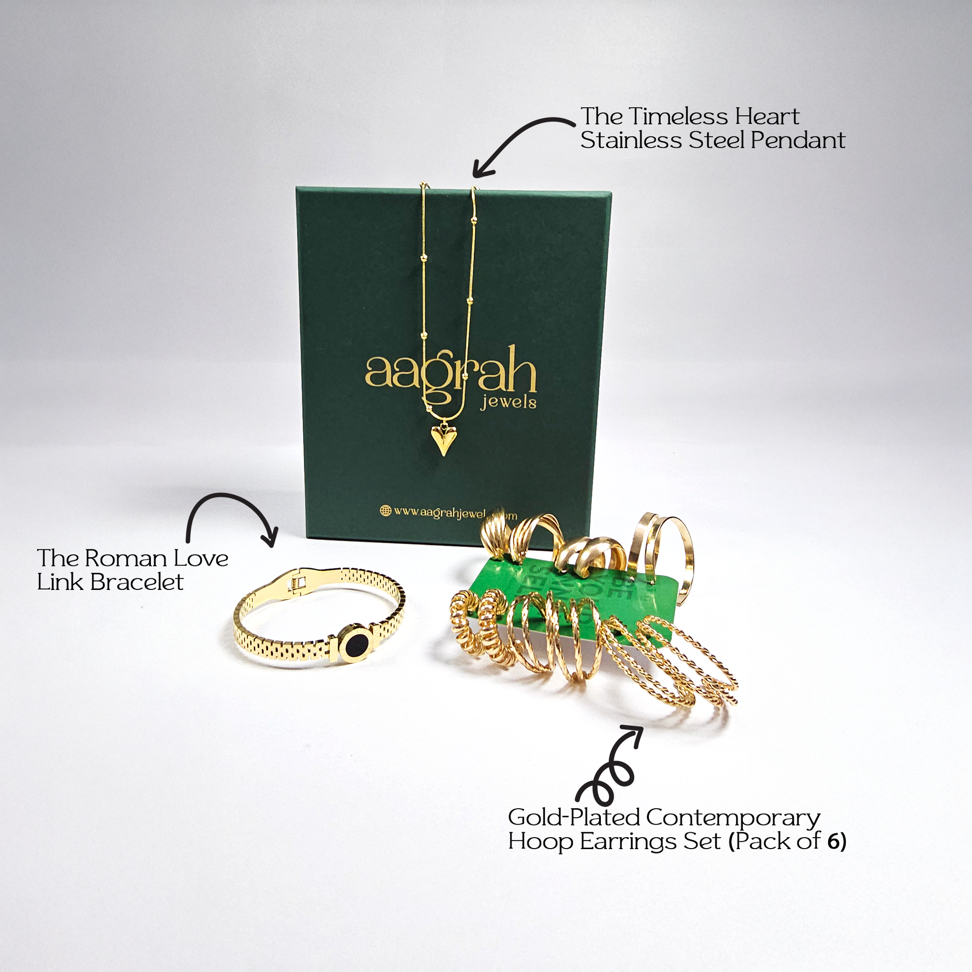 The Timeless Elegance Combo – Pendant, Bracelet & Hoop Earrings - Aagrah Jewels™